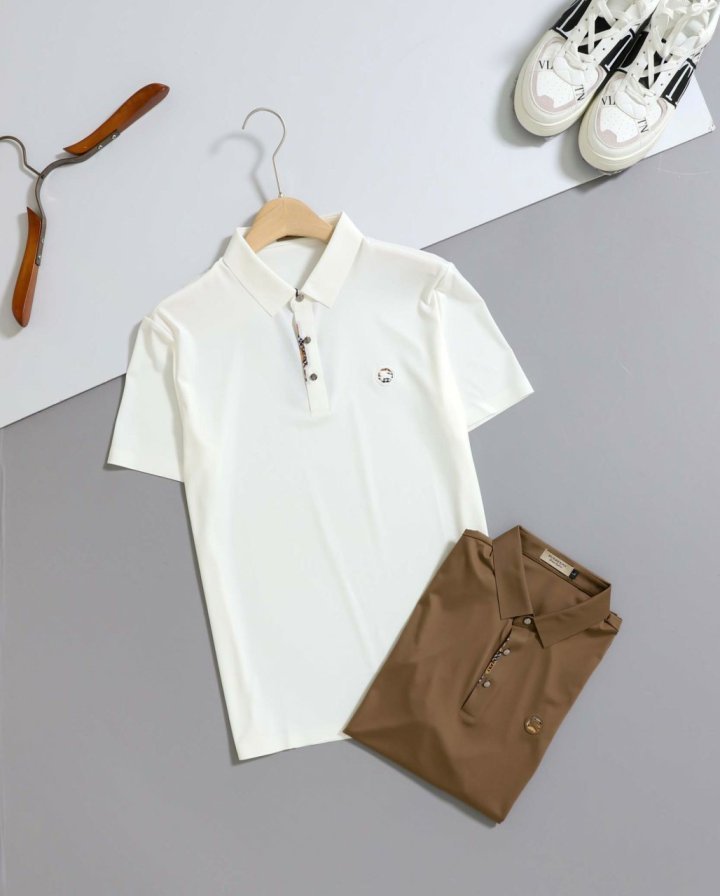 버버리 기사도 로고 패치 반팔 카라티셔츠