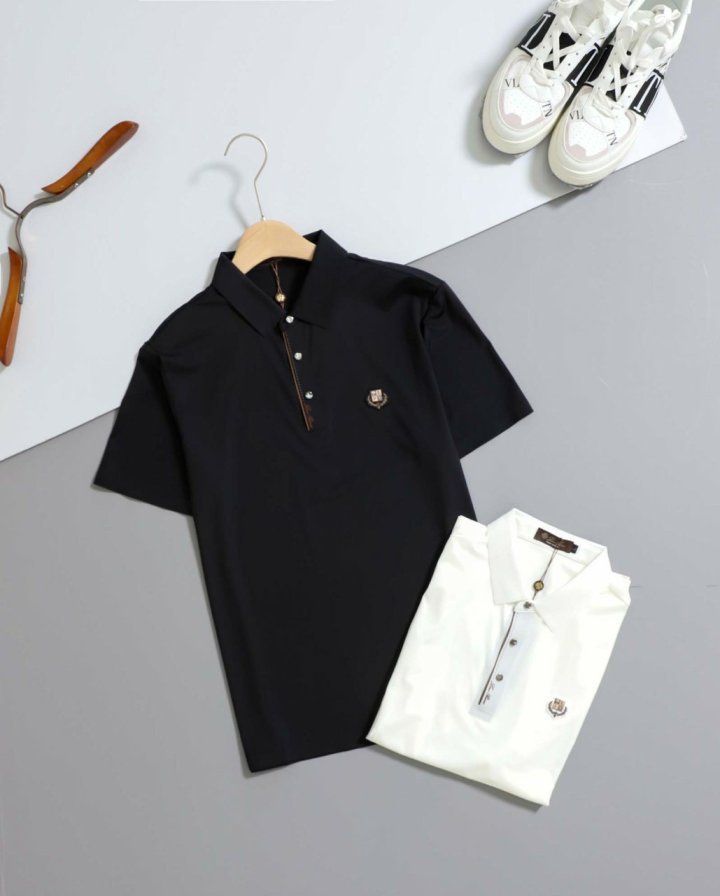 로로피아나 로고 패치 반팔 카라티셔츠