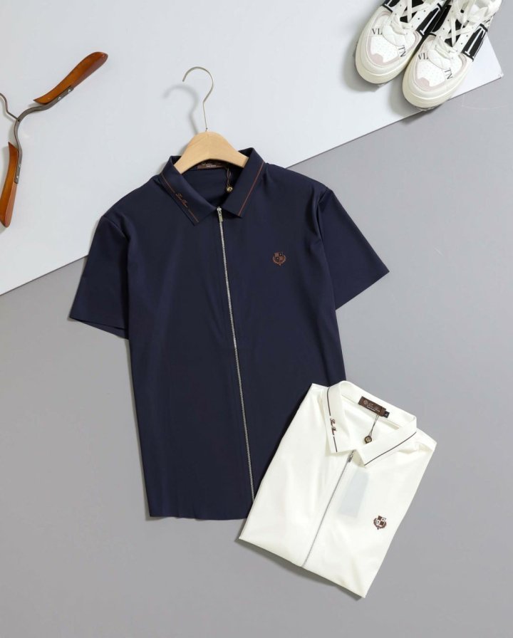 로로피아나 넥로고 집업 반팔 카라티셔츠