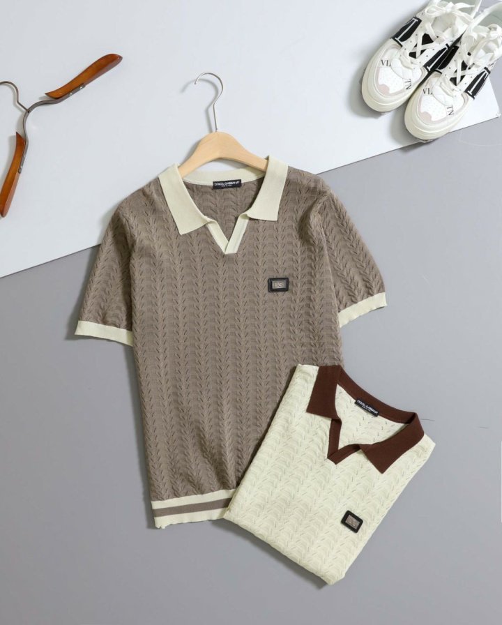 돌체앤가바나 배색 쿨링 반팔 니트  