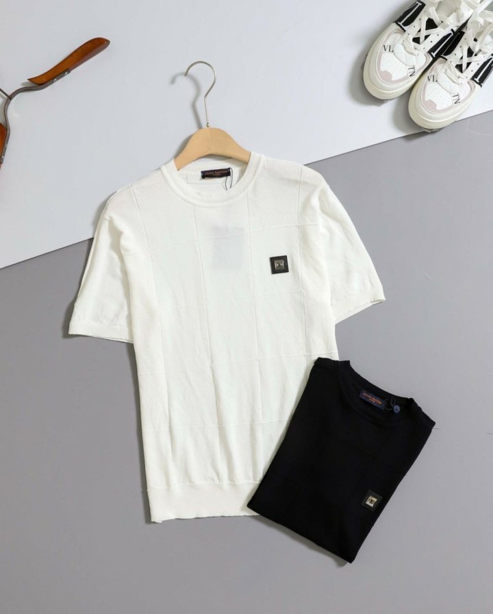 루이비통 격자 로고패치  반팔 니트