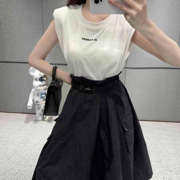 질샌더 3D로고 티셔츠 믹스 벨티드 드레스