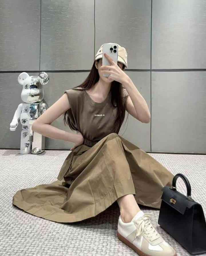 질샌더 3D로고 티셔츠 믹스 벨티드 드레스