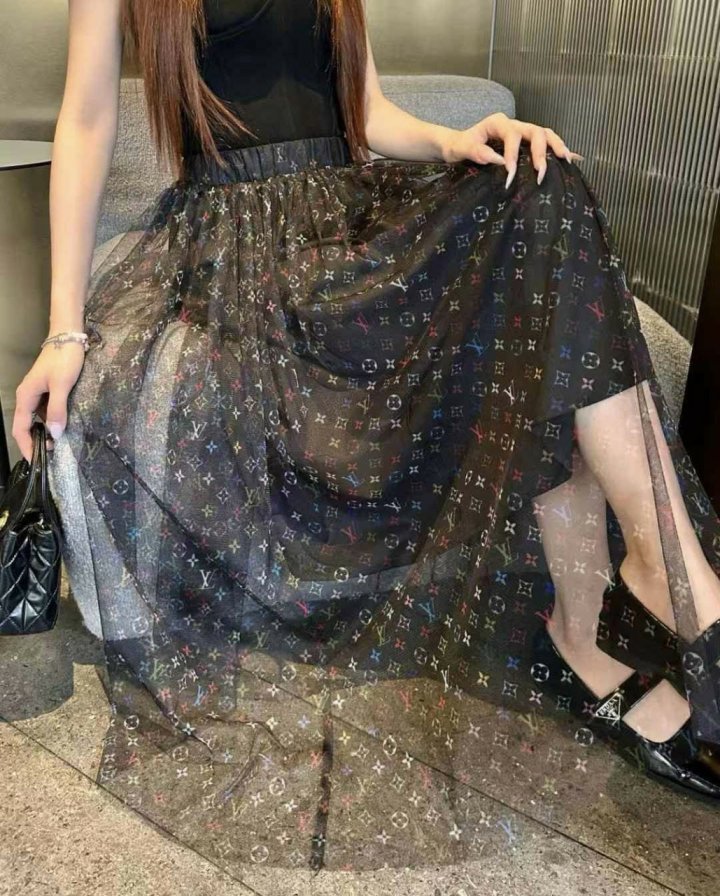 루이비통 모노그램 쉬폰 롱 스커트