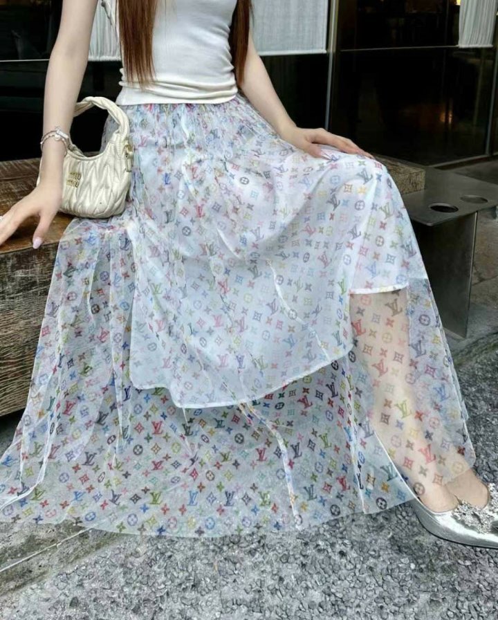 루이비통 모노그램 쉬폰 롱 스커트