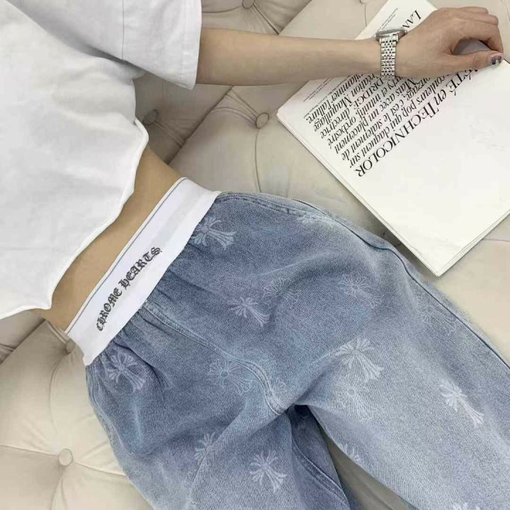 크롬하츠 크로스 로고 밴딩 데님 청