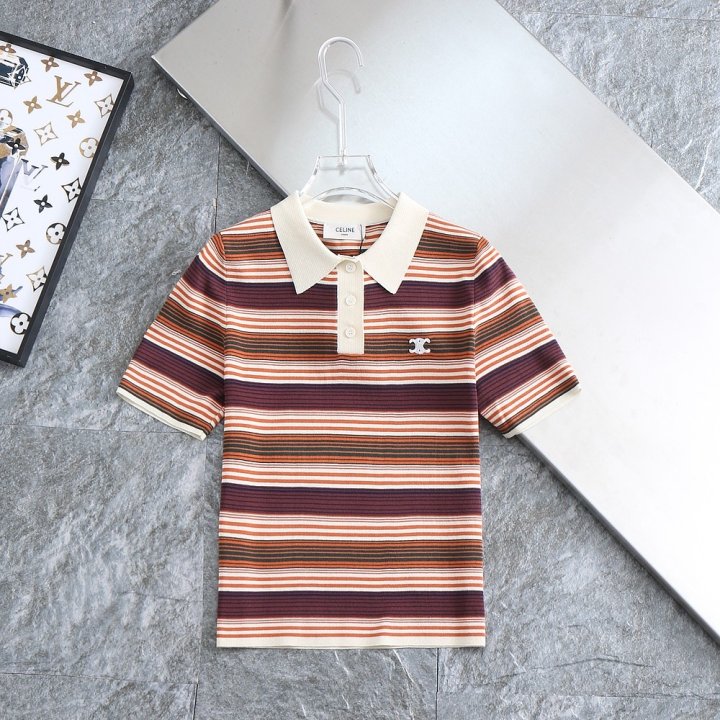 셀린느 여성 단가라로고 포인트 카라 쿨니트