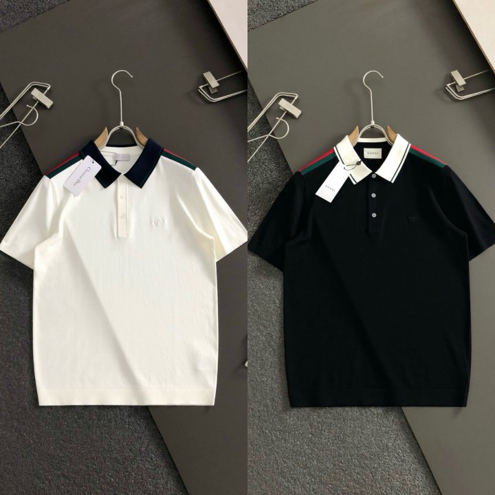 구찌 숄더 스트라이프 자수로고 카라 쿨니트