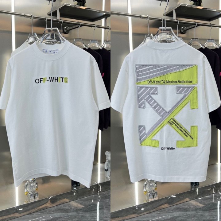 오프화이트 자수로고 시그니처 라운드 티셔츠