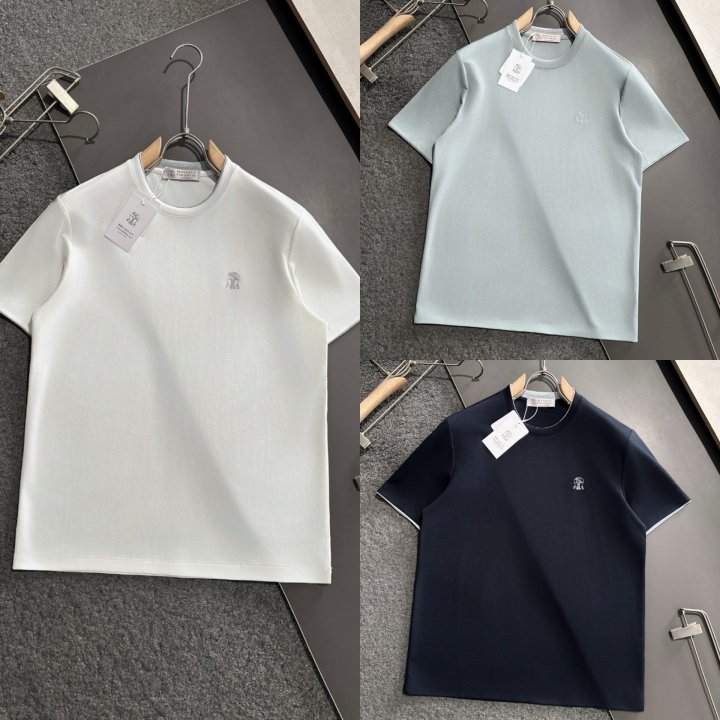 브루넬로 쿠치넬리 자수로고 라운드 티셔츠 