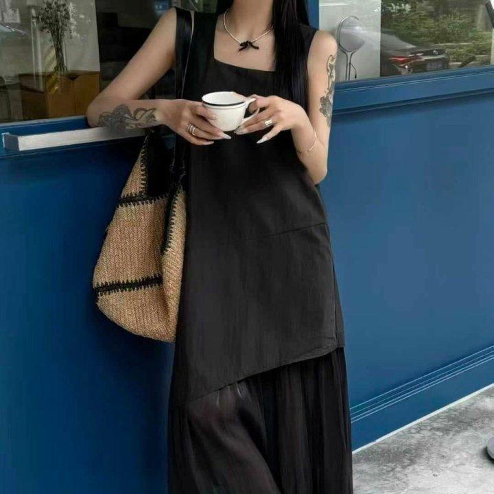 프라다 리나일론 언발 나시 쉬폰 드레스