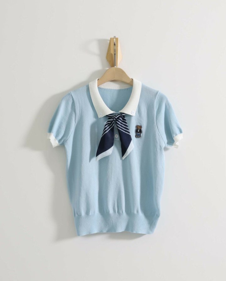 폴로 스카프 포인트 배색카라 니트