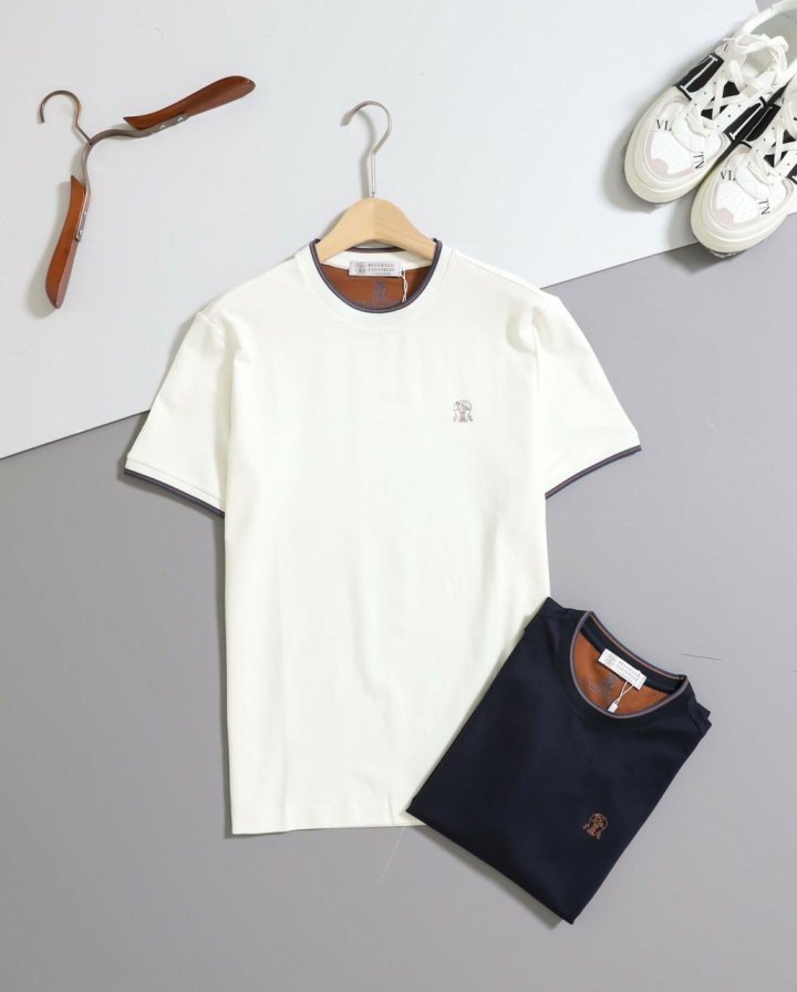 브루넬로 쿠치넬리 로고 프린팅 배색 포인트 반팔 티셔츠