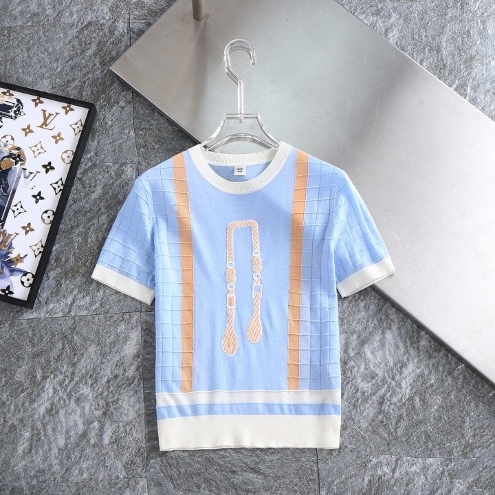 에르메스  여성 로고자수 울 실크 라운드 니트