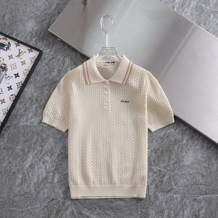 미우미우  여성 린넨 펀칭 카라티