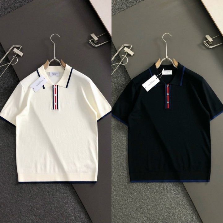 톰브라운  삼선 배색 넥카라 니트