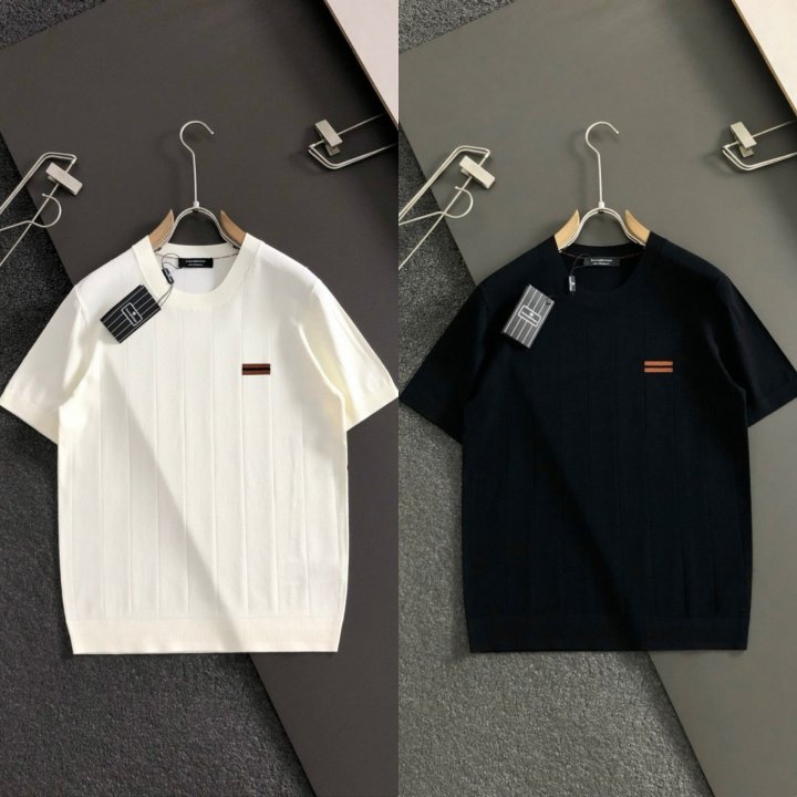 제냐  숄더스티치 스트라이프 클래식 라운드 니트