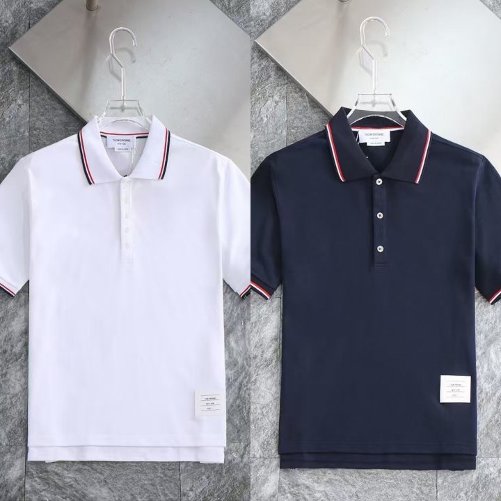 톰브라운  삼선포인트 로고패치 코튼 카라티