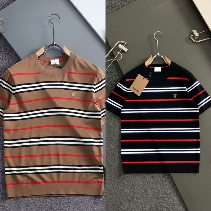 버버리  스트라이프 자수로고 라운드 니트