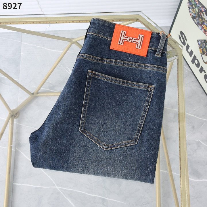 에르메스  H파츠 포인트로고 스판 데님진  