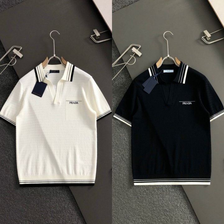 프라다  레터링 자수로고 브이넥 카라 니트 