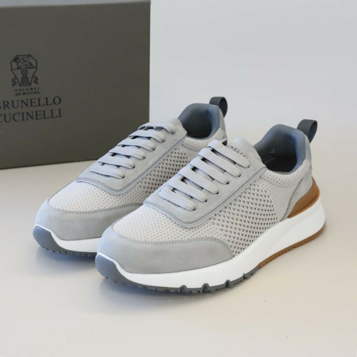 브루넬로 쿠치넬리  스웨이드 메쉬 로우 스니커즈 