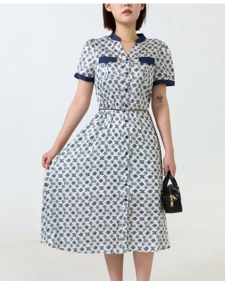 루이비통  모노패턴 셔츠 원피스 