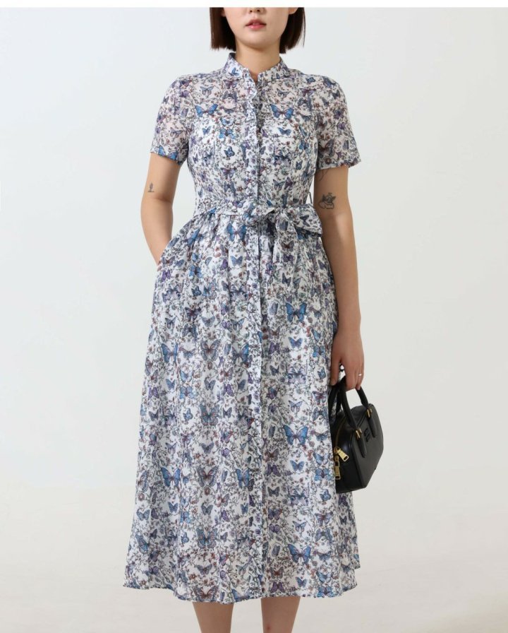 디올  버터플라이 셔츠 롱 원피스 