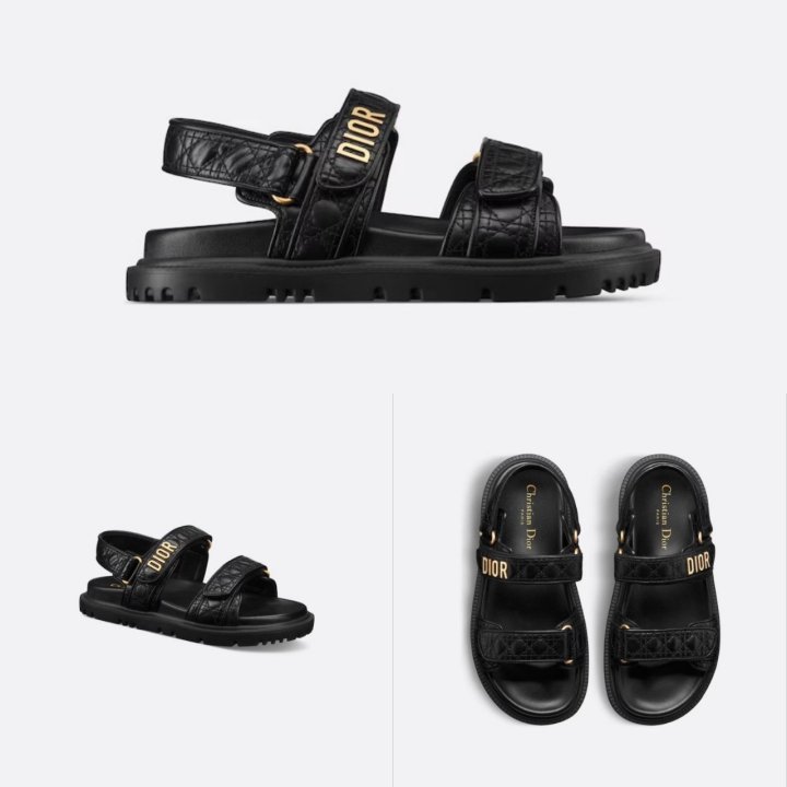 디올   블랙 퀼트 까나쥬 샌들