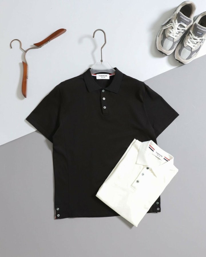 톰브라운  립 커프 코튼 피케 티셔츠 