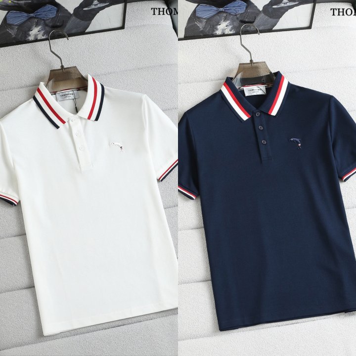 톰브라운  넥포인트 돌핀자수로고 코튼 카라티