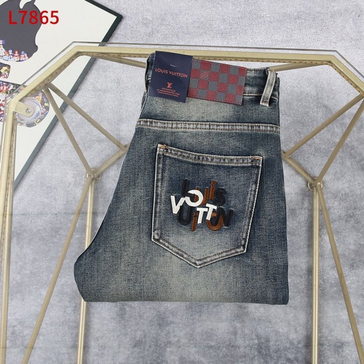 루이비통  레터링자수로고 스판 데님진