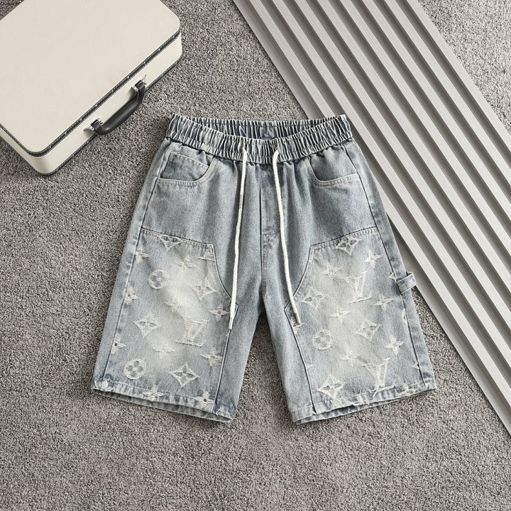루이비통  모노그램 자수로고 워싱데님 하프팬츠