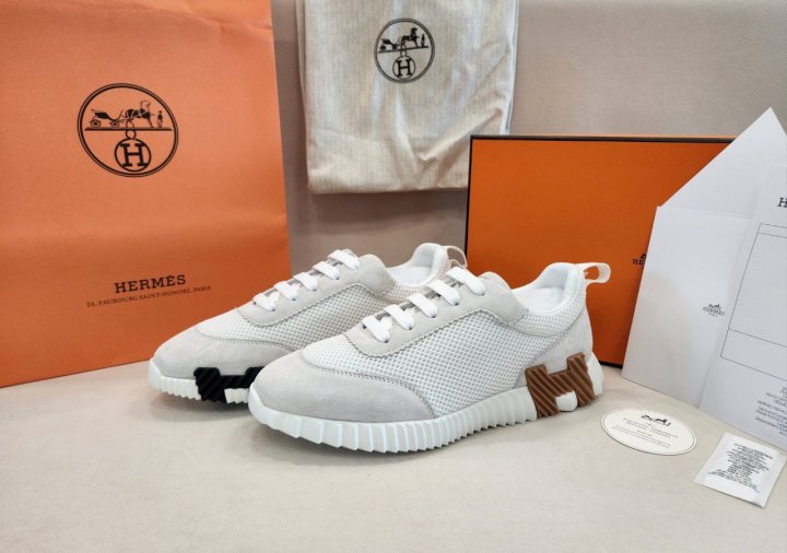 에르메스  바운싱 스니커즈 (고급버전)   그래픽 메쉬 스웨이드 고트스킨 & 블랑 