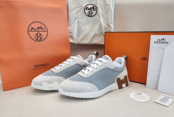 에르메스  바운싱 스니커즈 그래픽 메쉬 스웨이드 고트스킨 & 블랑 