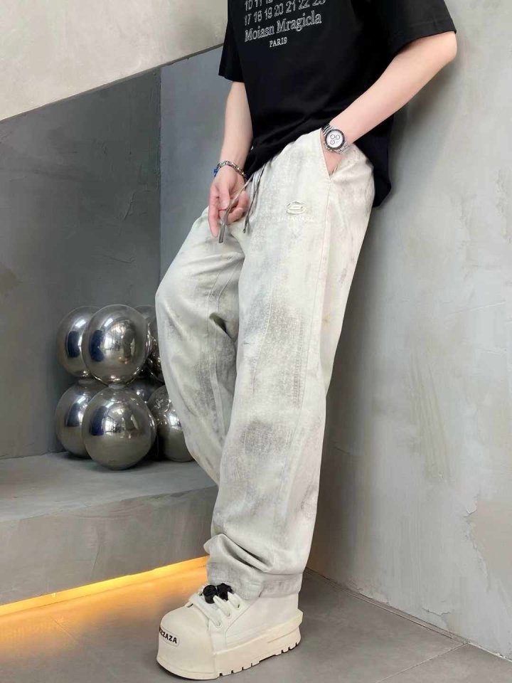 발렌시아가  레터링 자수로고 와이드 데님팬츠