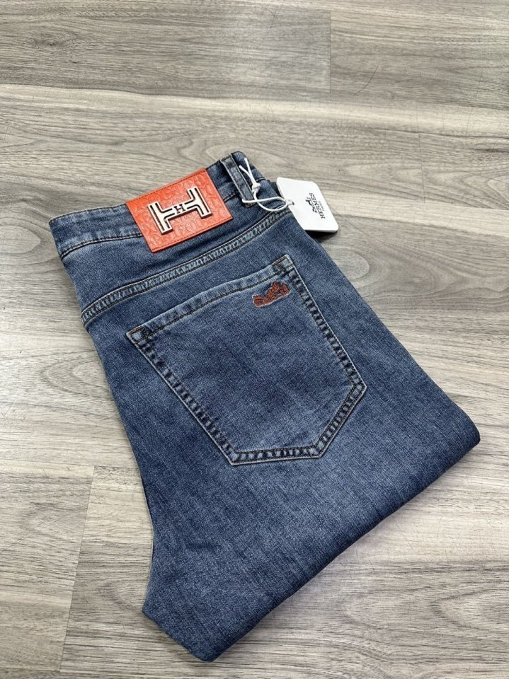 에르메스  오렌지 자수로고 포인트 스판 데님진  