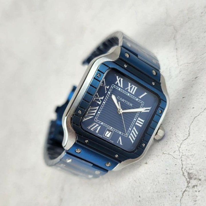 까르띠에  산토스 블루다이얼 블루스트랩 