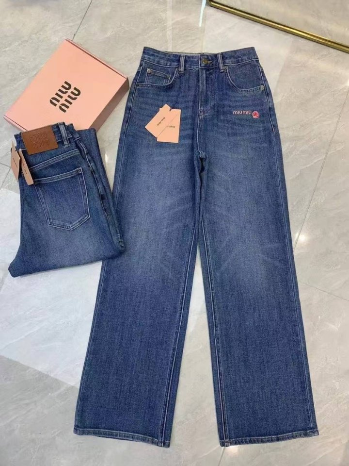 미우미우  여성 자수 스판 데님진