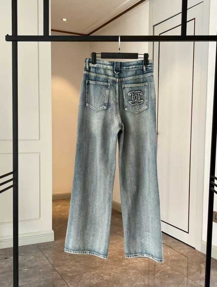 샤넬  여성 포켓자수 스판 데님진