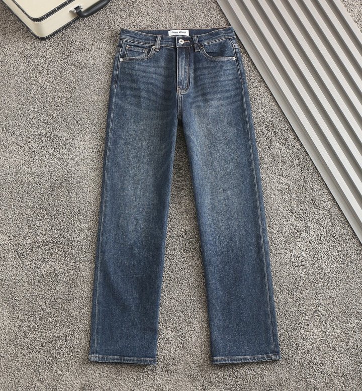 미우미우  여성 자수패치로고 스판 데님진