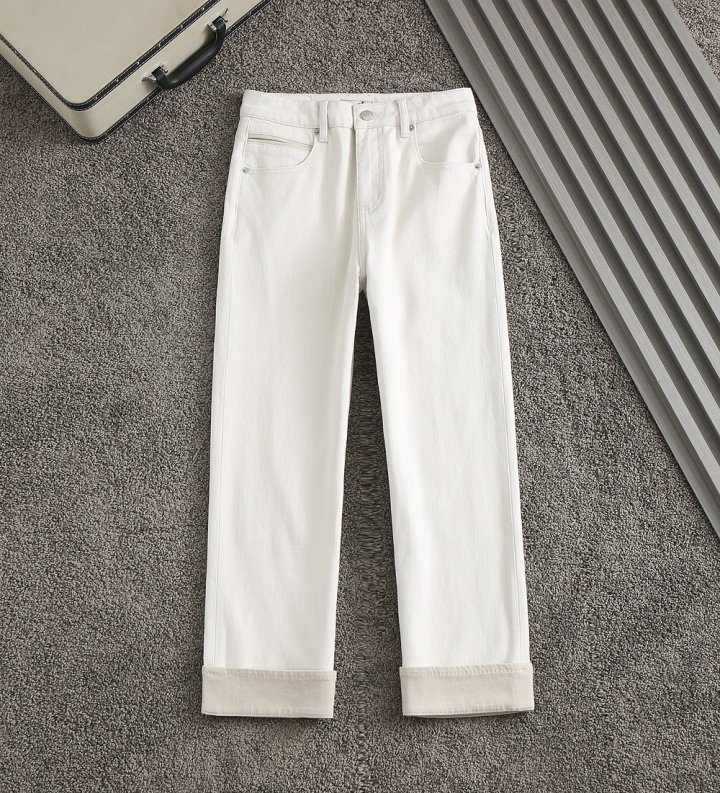 에르메스  여성 가죽패치로고 스판 데님진