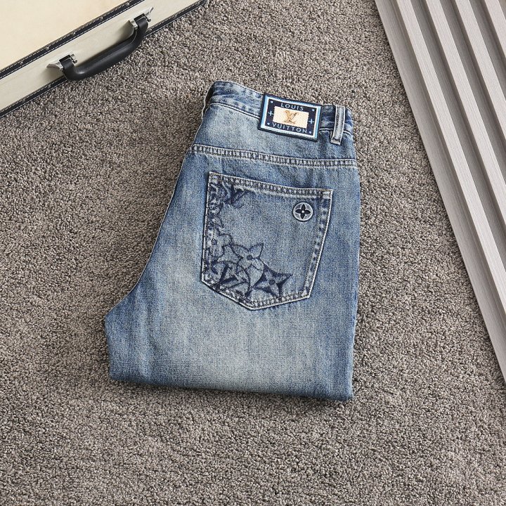 루이비통  모노그램 자수로고 골드파츠 스판 데님진 