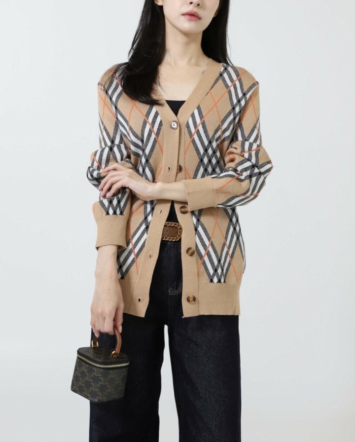 버버리  체크 울 블렌드 카디건 