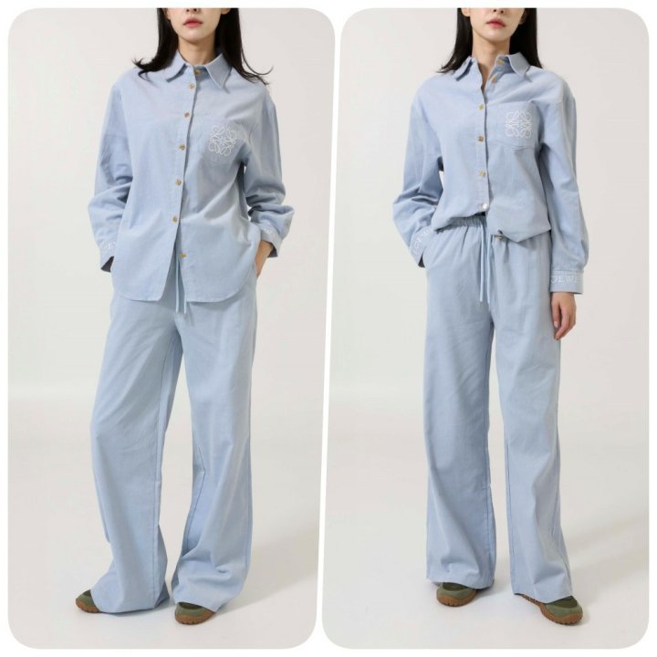 로에베  아나그램 자수 로고 코듀로이 셔츠 & 팬츠 SET