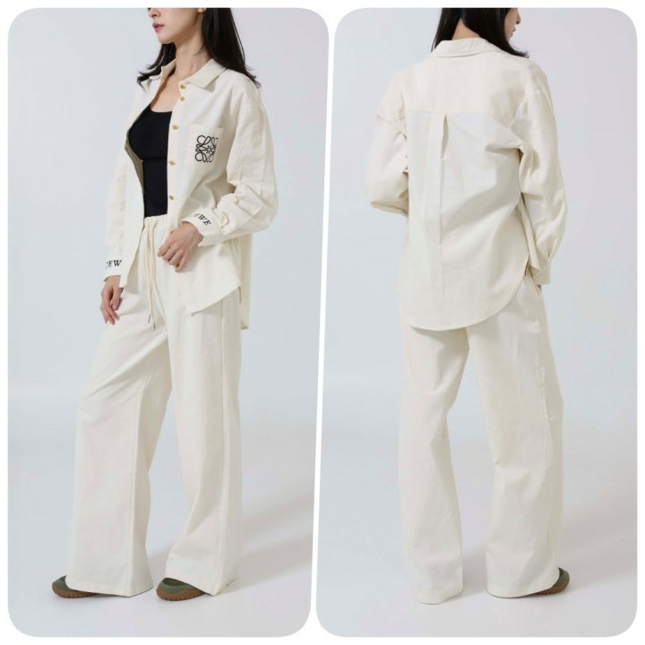 로에베  아나그램 자수 로고 코듀로이 셔츠 & 팬츠 SET