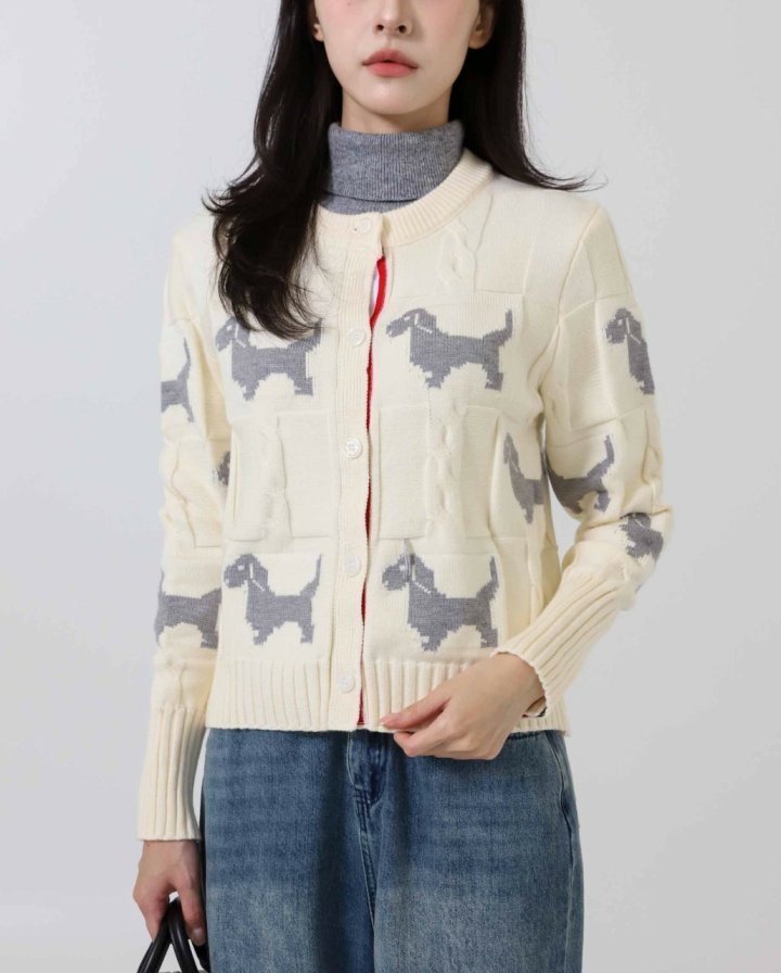 톰브라운  체크 도니골 헥터 크루넥 가디건 