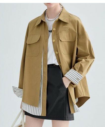 미우미우  레이어드 카라넥 스트라이프 셔츠&자켓