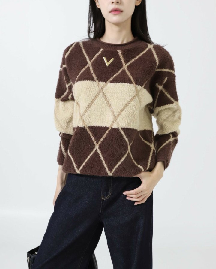 발렌티노  V 다이아몬드 후리스 스웨터