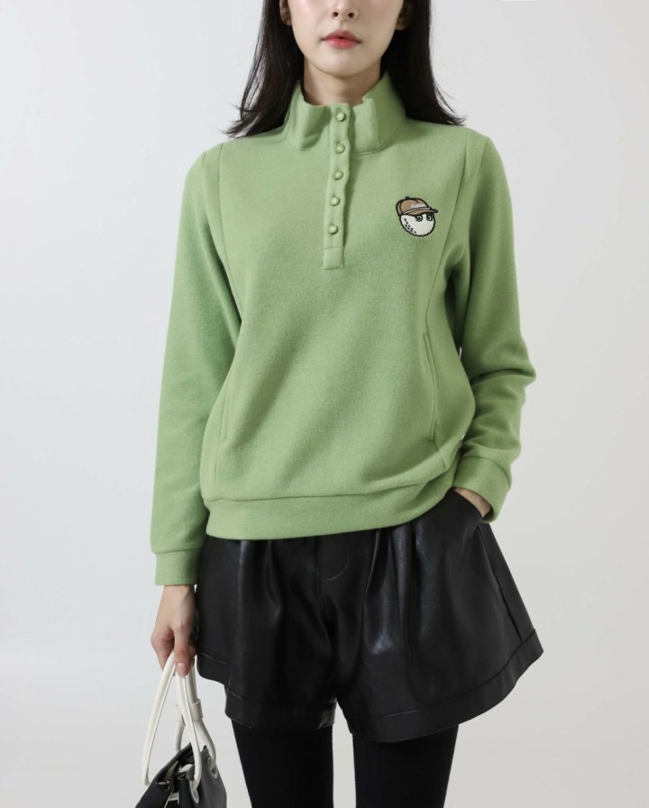 말본  우먼 모크넥 하프 집업 티셔츠